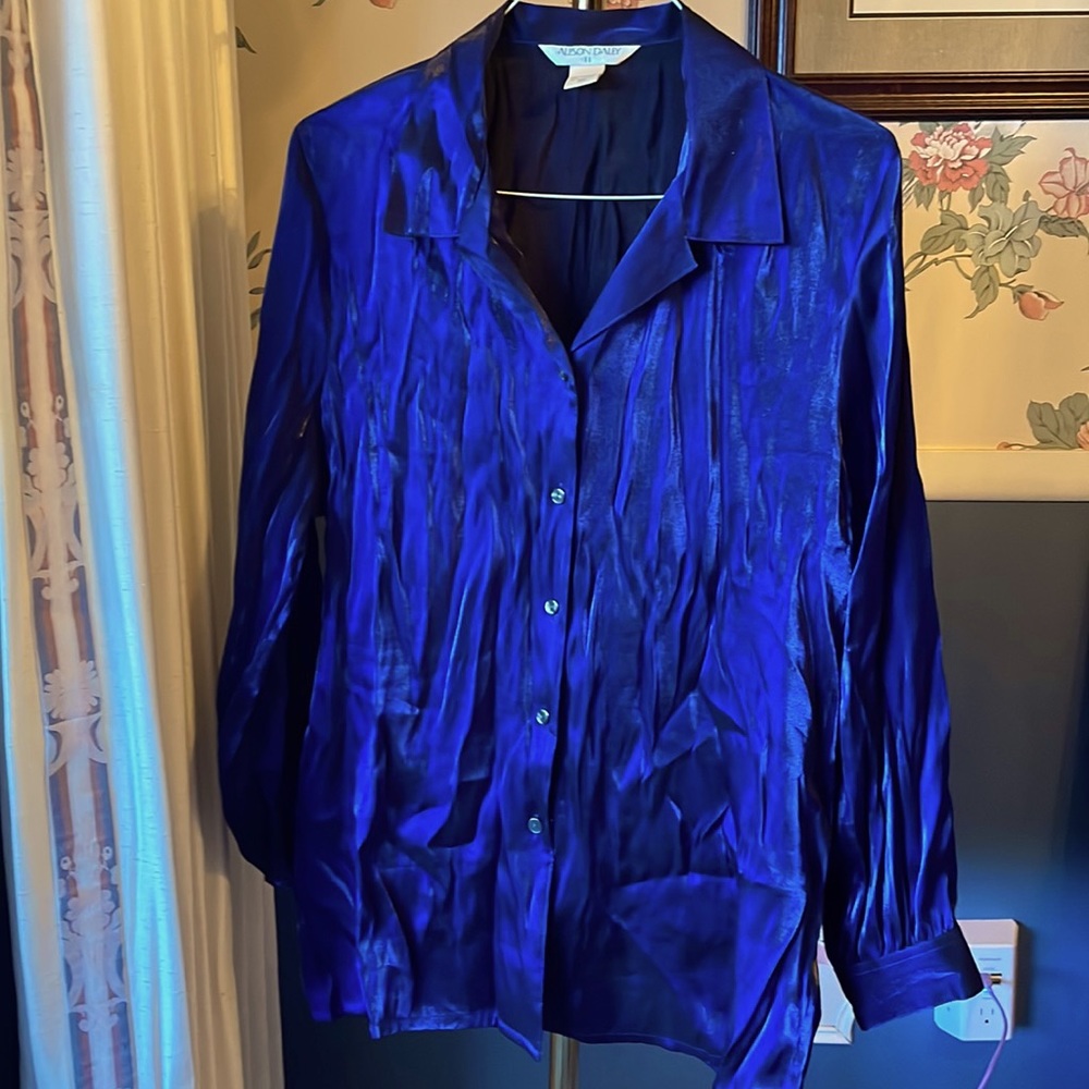 Allison Daley deep metallic blue dressy blouse relaxed fit 16W